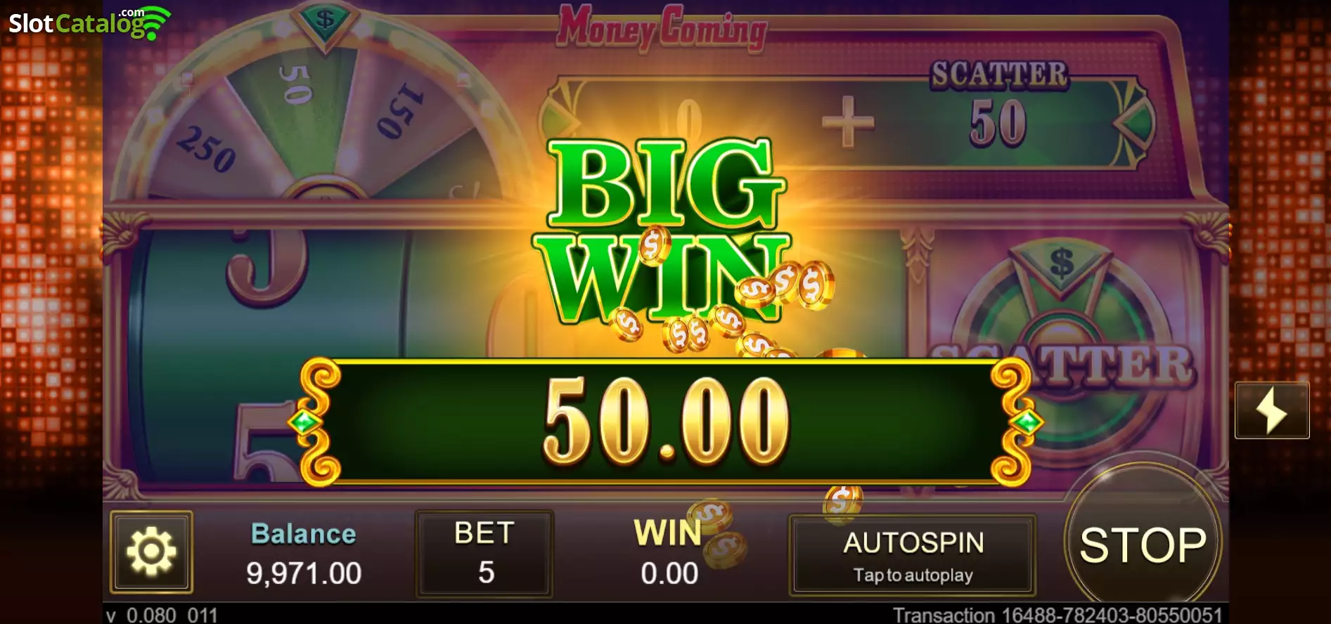 Money Coming big win screen